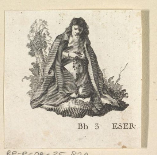 Kneeling man in prayer with a rosary