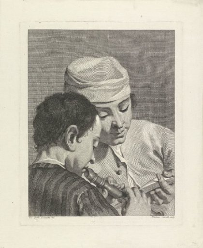A Boy Playing the Flute and a Boy Reading