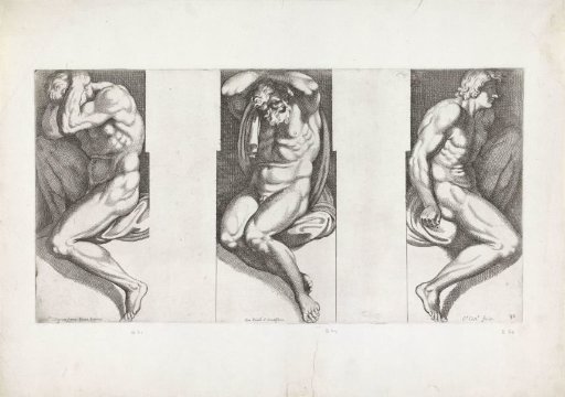 Three nude male figures
