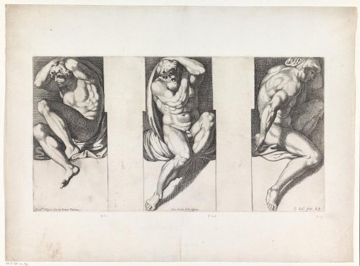 Three nude male figures