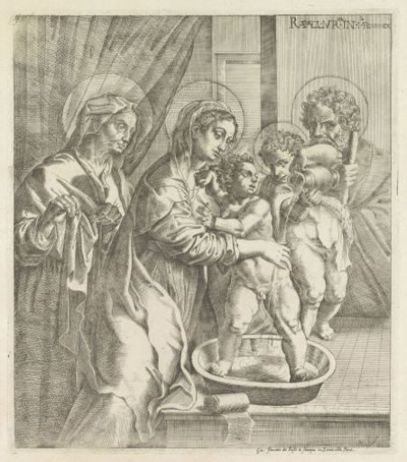 Mary and the young John the Baptist washing the Christ Child
