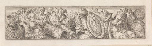 Frieze with weapons, a bound man (prisoner of war or enslaved person) and two Oriental figures