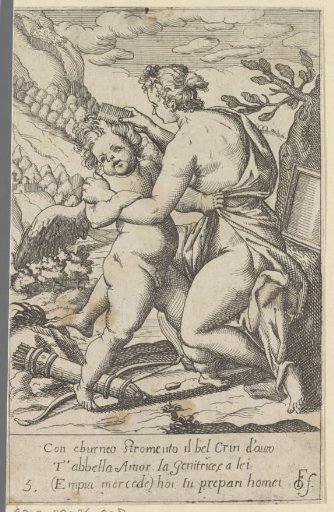 Venus combs Cupid's hair
