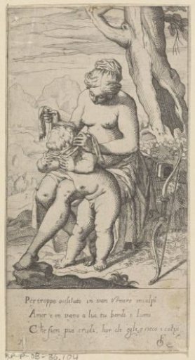 Venus blindfolds Cupid