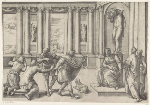 Men at an audience