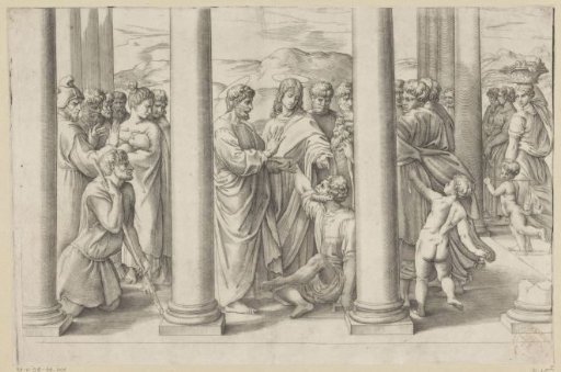 Peter and John healing a lame man at the temple gate