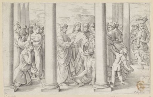 Peter and John healing a lame man at the temple gate