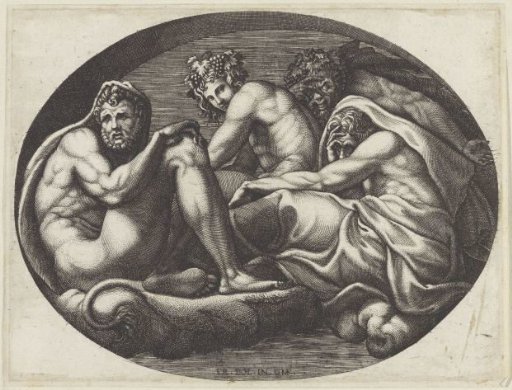 Hercules, Bacchus, Pan and another god