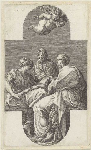 Three Muses and a gesturing putto
