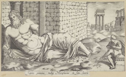 A draftsman by the statue of the Tiber (Marforio)