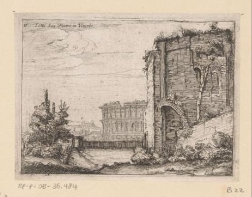 Ruins of an ancient building and the Colosseum in Rome