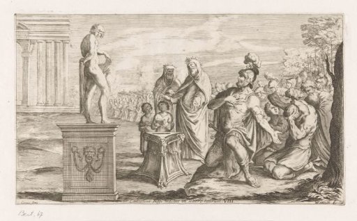 Aeneas offers sacrifice to Apollo
