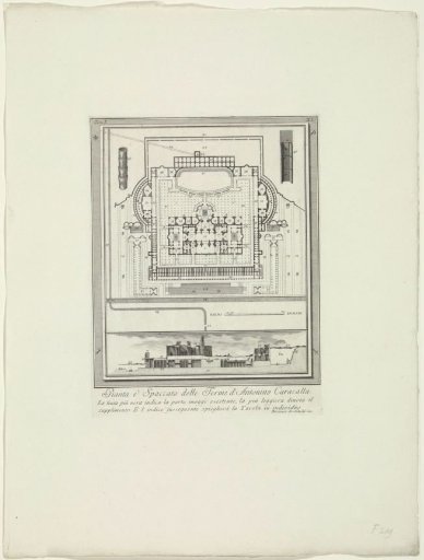 Plan and section of the Baths of Caracalla in Rome