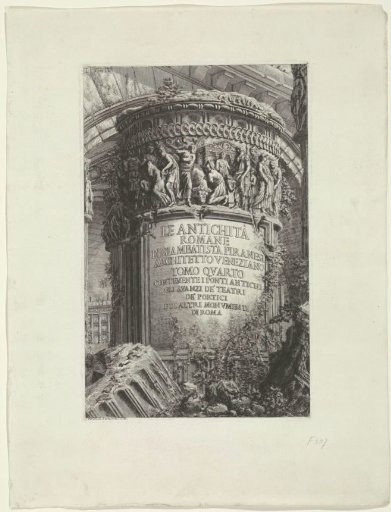 Title print with title on a column and architectural fragments
