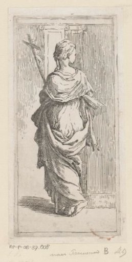 Young woman with a crucifix, seen from the back