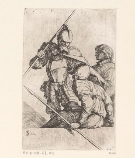 Two soldiers and a figure with a turban