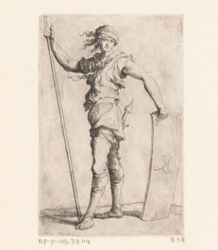 Soldier with a shield and a staff