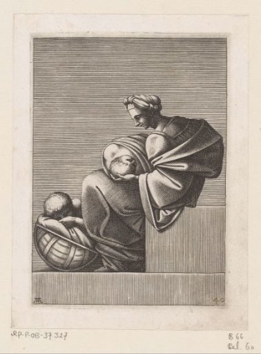 Seated woman with sleeping children