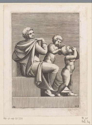 Seated young man with two children