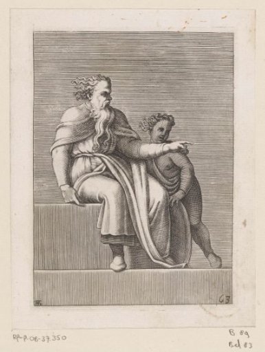Pointing old man with child