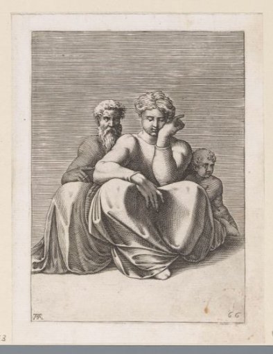 Seated woman with old man and child