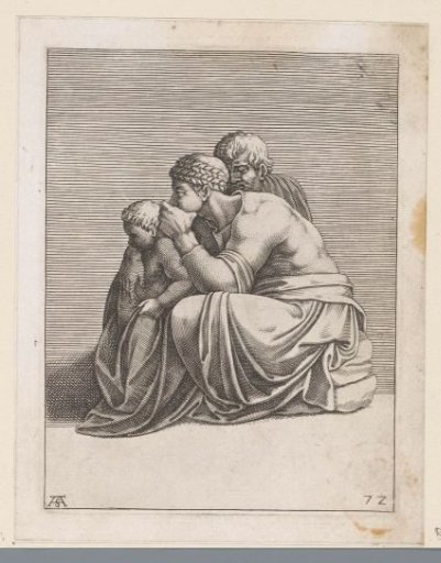Seated woman with man and child