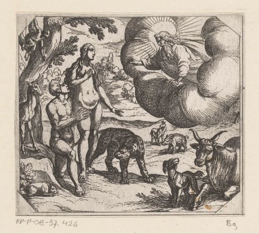 Adam and Eve placed in the Garden of Eden