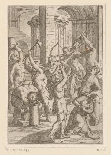 Torture with sword, spear, and bow and arrow