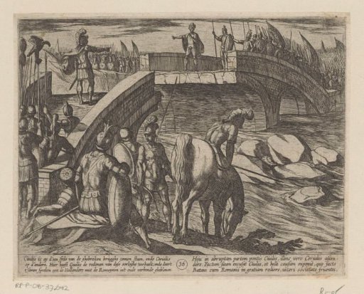 Julius Civilis and Cerialis meet each other on a broken bridge