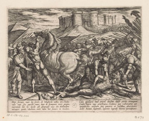 The Romans deceived by Julius Civilis' horse into thinking he is dead or wounded