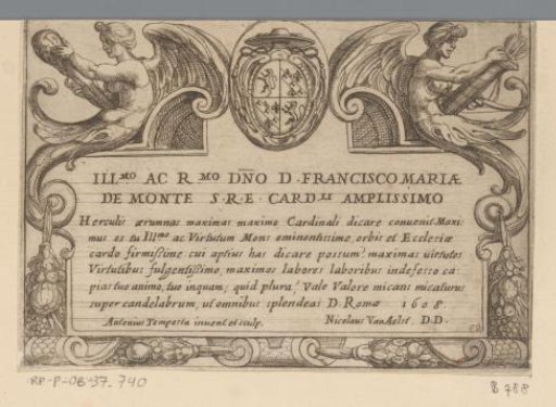 Cartouche with Winged Figures, Garlands and Inscription to Cardinal Bourbon del Monte Santa Maria