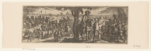 An army marching outside a city
