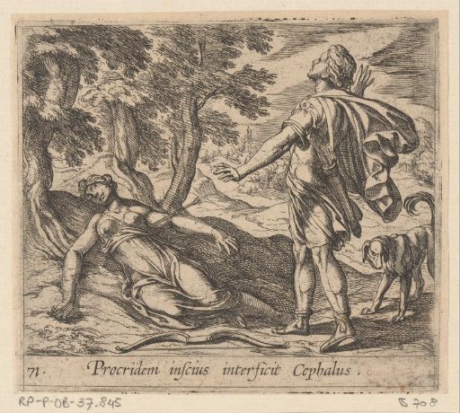 Procris killed by the magical spear of Cephalus