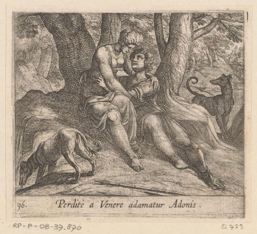 Venus en Adonis elkaar omhelzend