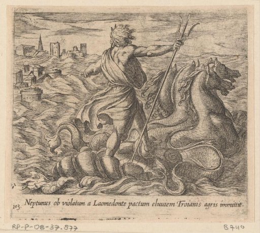 Neptunus stuurt een zondvloed op Troje af