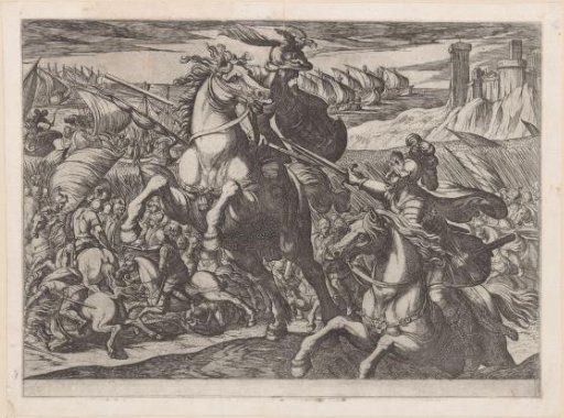 Cavalry Fight with Two Warriors in the Foreground