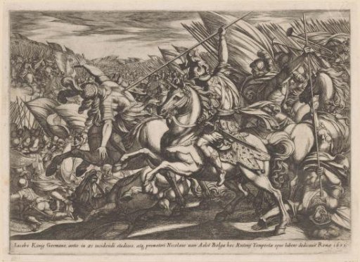 Cavalry Attack with Two Men Pierced by Spears