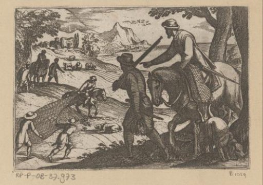 Hunters catching birds with nets
