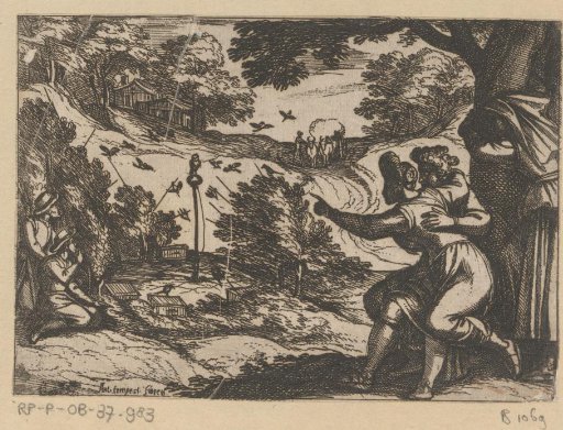 Hunters and ladies watching a bird trap