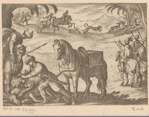 Oriental hunters hunting deer