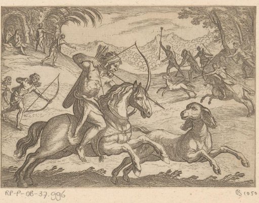Primitive hunters hunting wild dogs