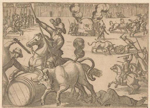Hunt on bulls in an arena