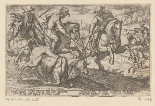 Hunters Catching Wild Oxen with Ropes