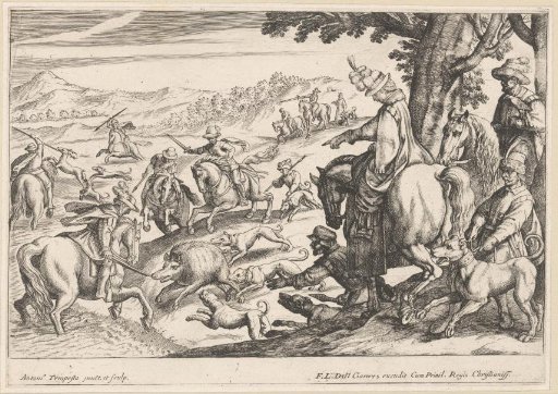 Hunting of a wild boar and a stag