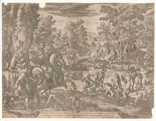 Hunting scene with a gentleman and a lady watching