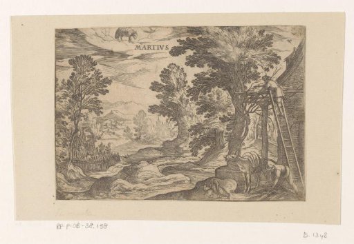 March: Countryside scene with mule and poultry (Aries)