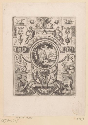 Grotesque ornament with landscape in the centre