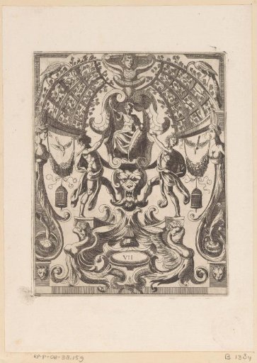 Grotesque ornament with the enthroned goddess Minerva in the center