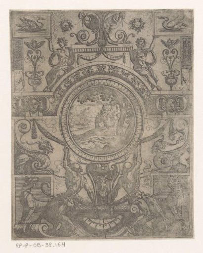 Grotesque ornament with a landscape in the center