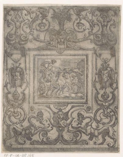 Grotesque ornament with Apollo in his sun chariot in the center
